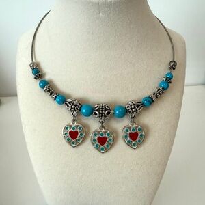Turquoise Heart Pendant Necklace with Red Accents - Women's Jewelry